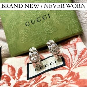 GUCCI SILVER CHAINLINK HOOP EARRINGS (BRAND NEW w/ DUSTBAG & BOX)